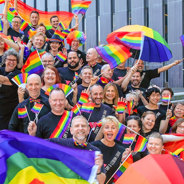 Promotional image of Sydney Gay and Lesbian Choir members